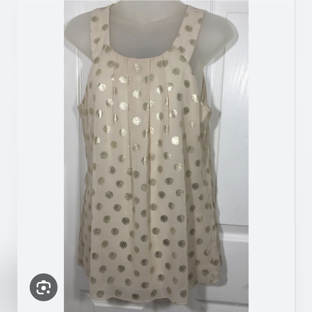 IZ BYER DRESS TANK CREAM METALIC DOTS SIZE M
